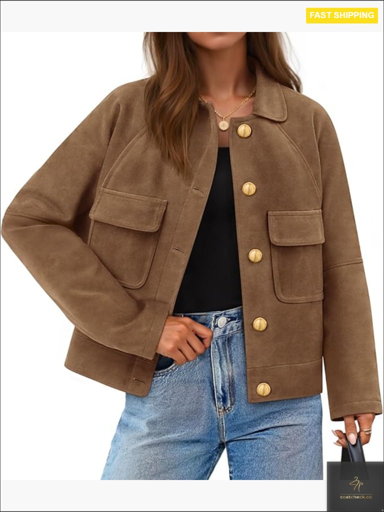 Faux Suede Cropped Jacket Button Down Casual Vintage Barn Shacket